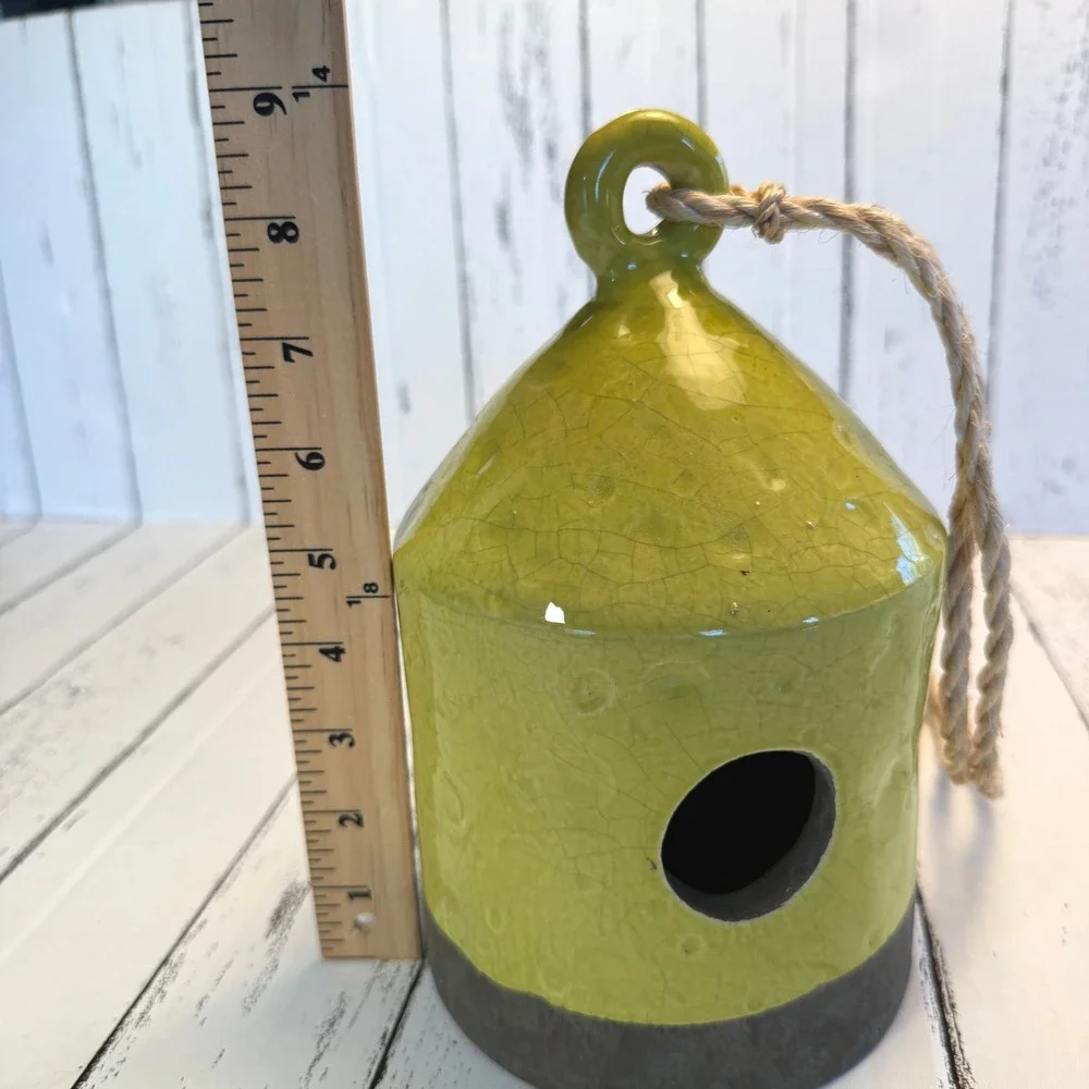 Ceramic Birdhouse Hanging‎ Lantern Green Crackle Glaze